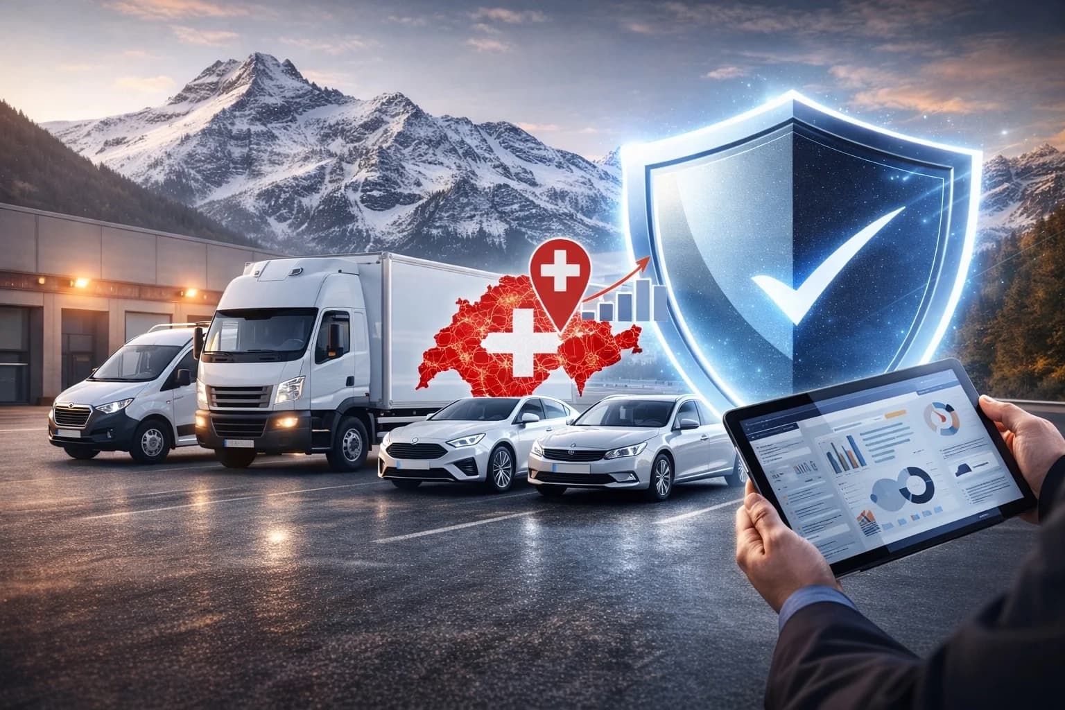 Garanzia flotte aziendali in Svizzera: protezione veicoli commerciali, gestione centralizzata e controllo costi – MultimarcaGarage Garanzia flotte aziendali Svizzera – furgoni auto aziendali e camion protetti da scudo digitale con mappa Svizzera e gestione tablet